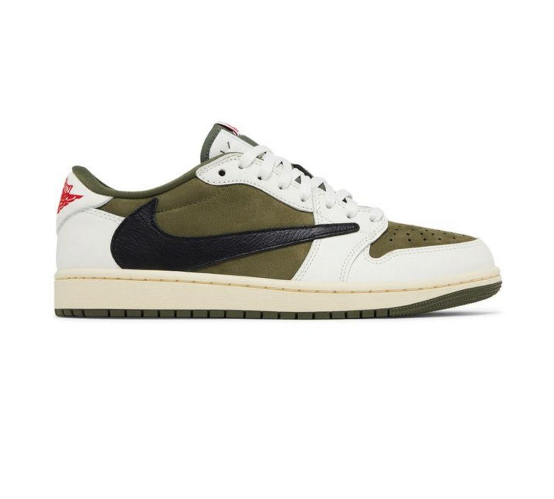 Travis Scott x Air Jordan 1 Low OG SP 'Reverse Olive / Medium Olive'.