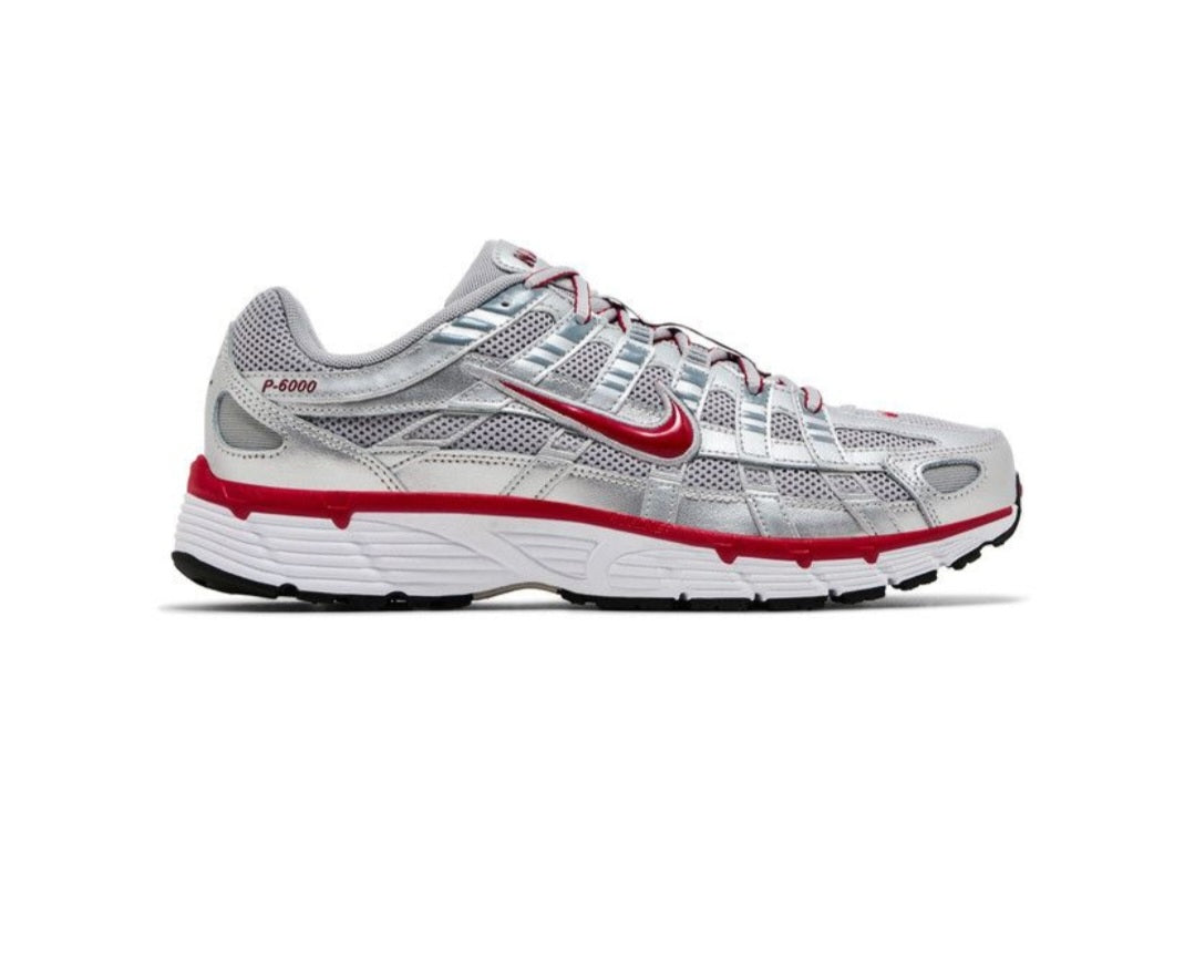 Nike P-6000 in the Metallic Silver and Gym Red,
